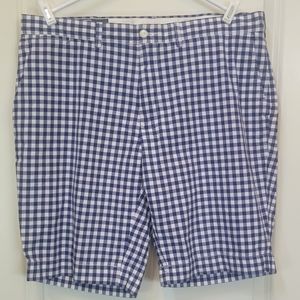 Men cotton Shorts Size 38 Navy blue white checkered plaid POLO by Ralph Lauren